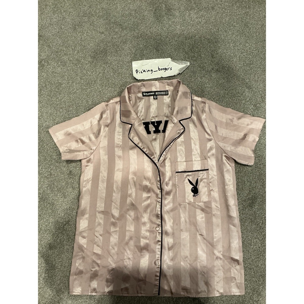 Playboy X Missguided Pink Lounge Satin Shirt Size US 6 UK 10